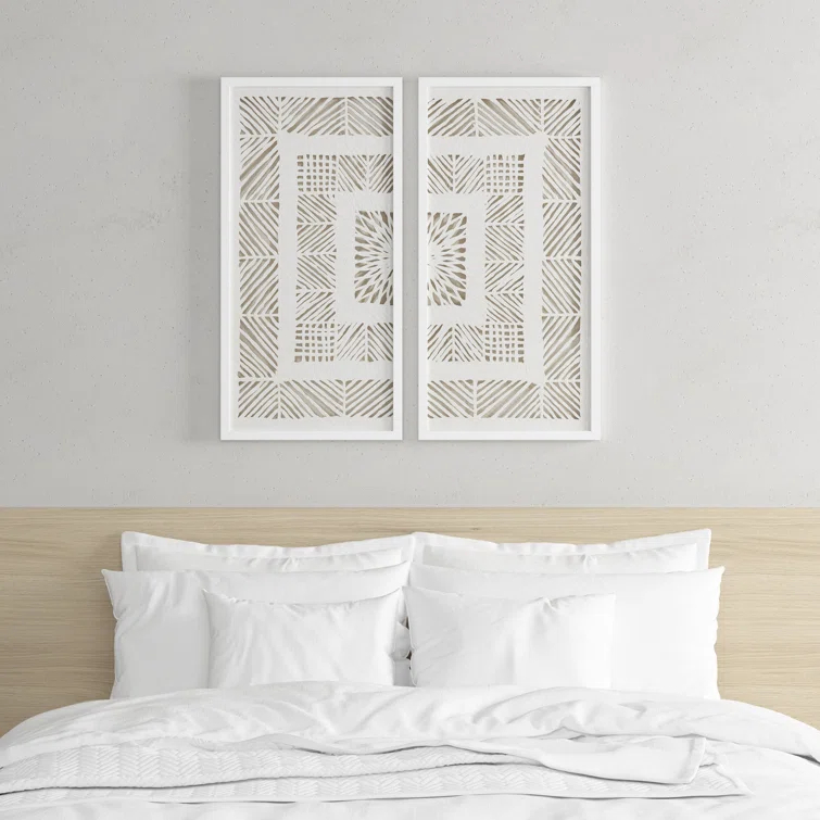 Dakota Fields Framed Geometric Rice Paper Panel Shadowbox Wall Décor (Set of 2)