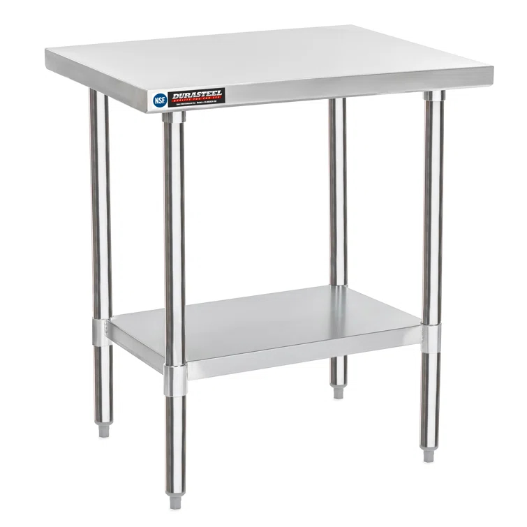 DuraSteel 30 x 24 Inch Commercial Stainless Steel Workbench Table with Adjustable Under Shelf - NSF Certified