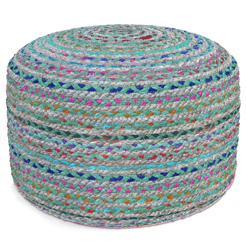 Simpli Home Margo 20"W Cotton and Jute Boho-style Pouf