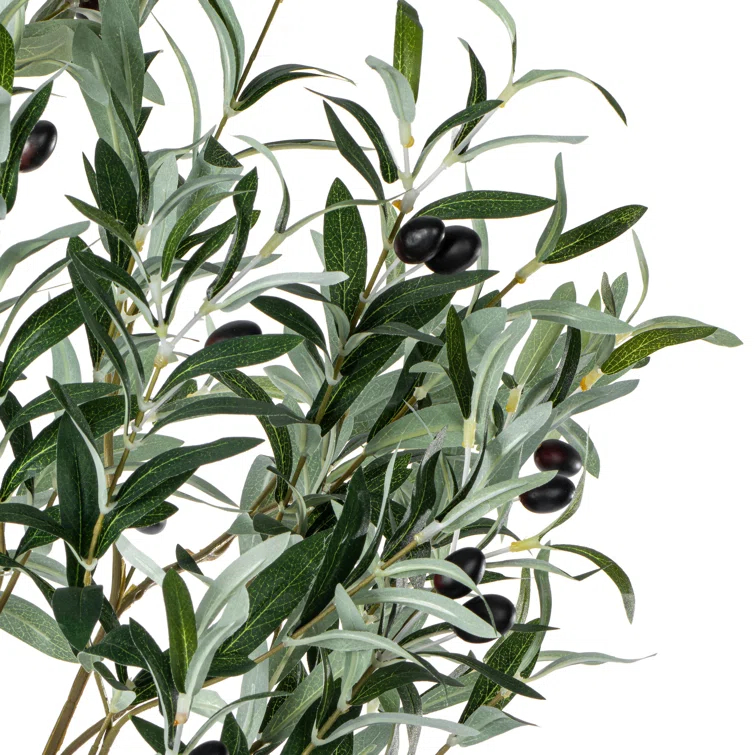 Vickerman Artificial Green Olive Tree in Black Planters Pot.