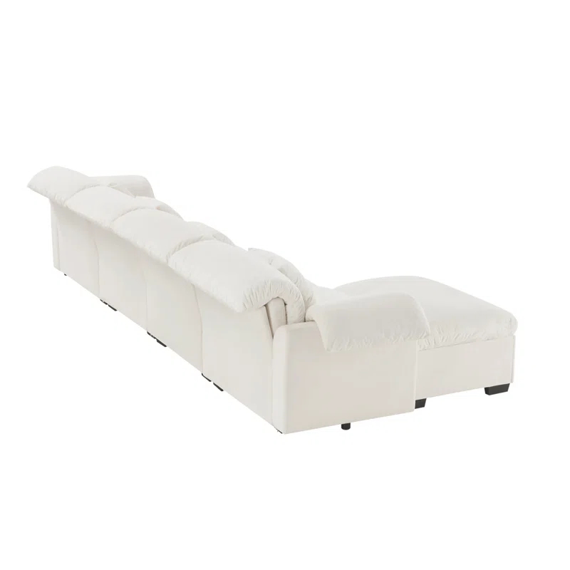 Mercer41 Extra Large And Long Oversized Sofa , L Shaped Sectional Cloud Couch With Fluffy Amrest Pillows, Sectional Cocuh With Storage Seats And Storage Ottomans, 4 Seater Deep Seat Modular Sectional Couch