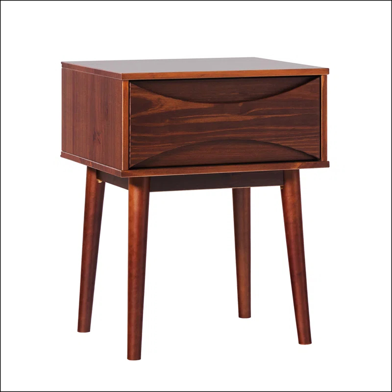 George Oliver Mid-Century Modern 1-Drawer Solid Wood Nightstand – Walnut