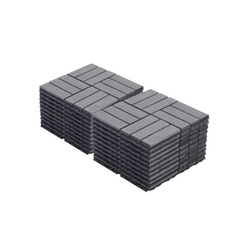 Go Peak Track 20 PCS Interlocking Deck Tiles Checker Pattern, 12" X 12" Square Light Gray Acacia Hardwood Outdoor Flooring For Patio, Bancony, Pool Side,...