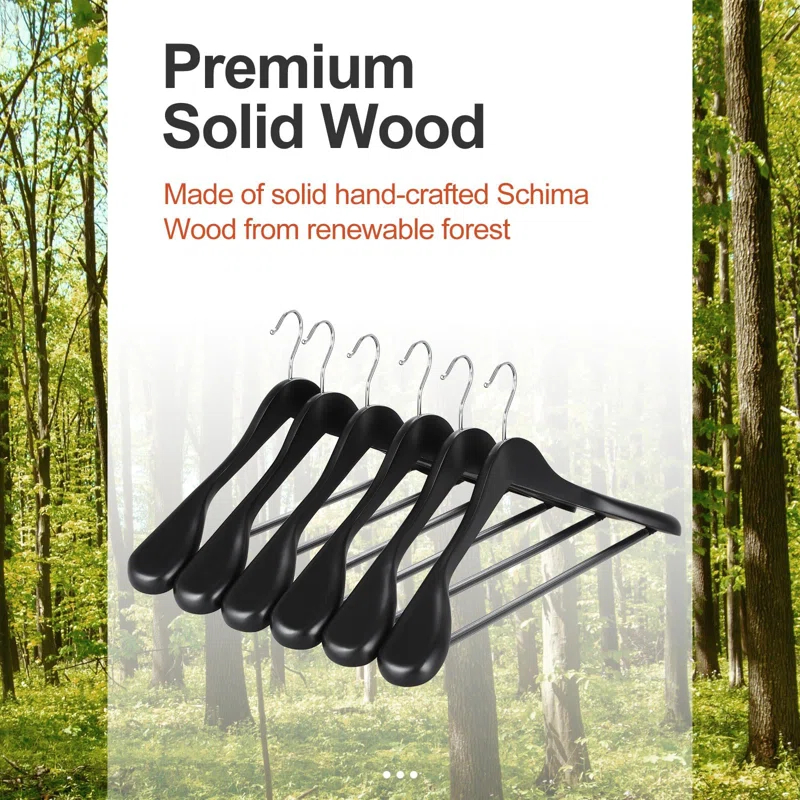 Rebrilliant 6 Pack Wide Shoulder Wooden Hangers, 360° Rotating Hooks, Solid Wood Heavy Duty Hangers