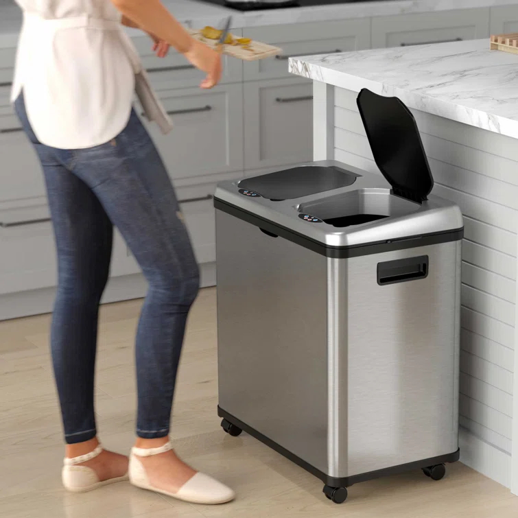 iTouchless Erik Stainless Steel 16 Gallon Motion Sensor Multi-Compartments Trash & Recycling Bin