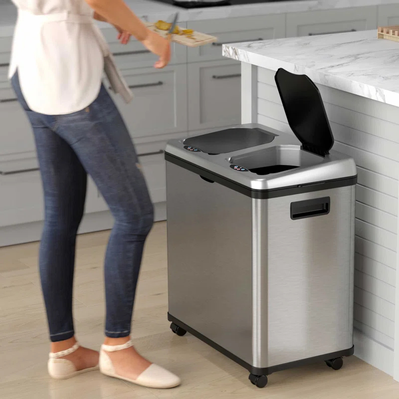 iTouchless Erik Stainless Steel 16 Gallon Motion Sensor Multi-Compartments Trash & Recycling Bin