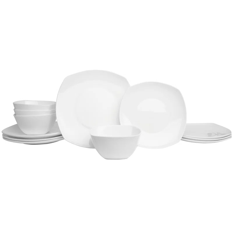 Fitz and Floyd Fitz and Floyd Nevaeh White 12-Piece Lightweight Bone China Dinnerware Set, Service for 4