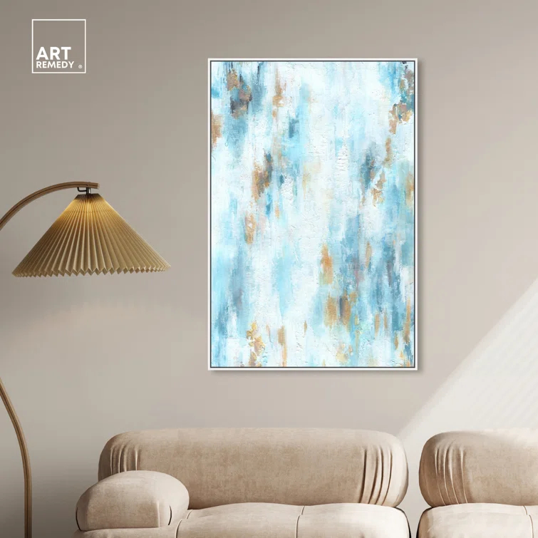 Art Remedy Art Remedy Textured Shades Framed Blue Abstract 1 Piece Canvas Wall Art 57567