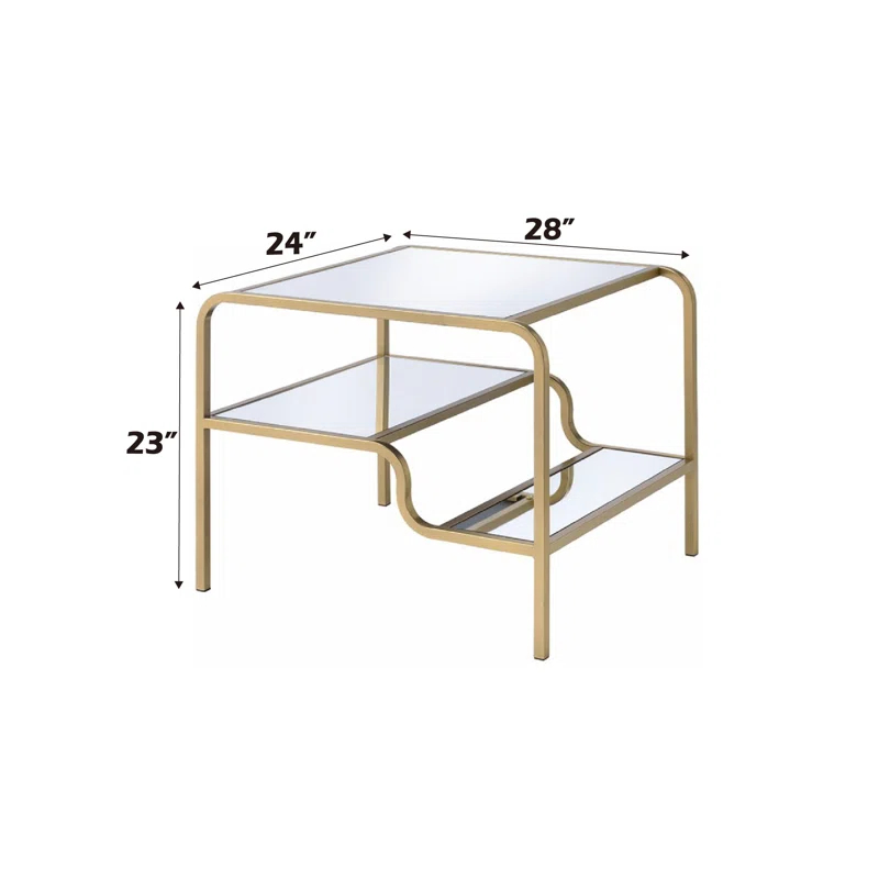 Mercer41 Astrid Mirrored End Table with Gold Finish