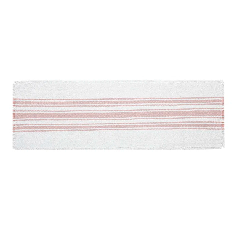 VHC Brands Antique White Stripe Coral Indoor/Outdoor Runner 12X36