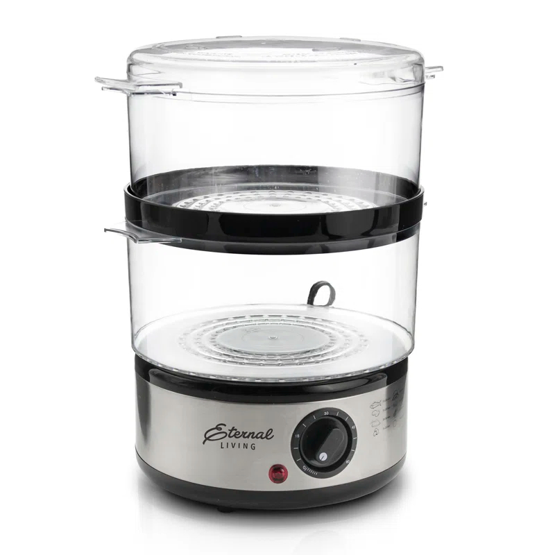 Electric Food Steamer Stackable Two-tier Bowls, 5 Quart, Stainless Steel