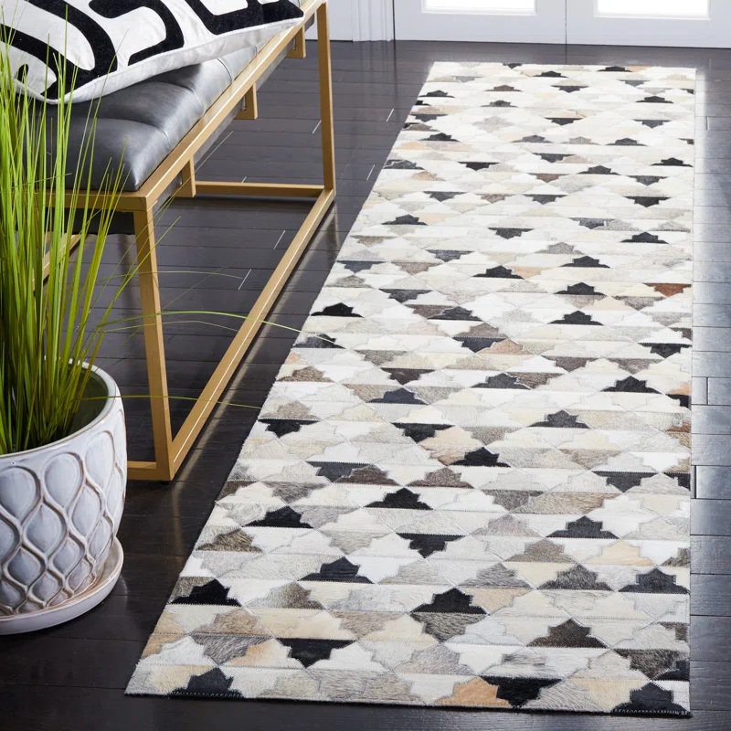 Loon Peak® Brentnal Flat Weave Hair On Leather Geometric Rug