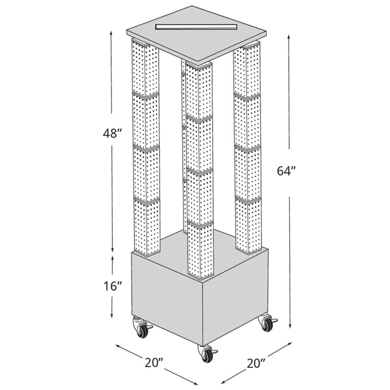 Azar Displays 700228-BLU Multi-Tower Pegboard Floor Display on Wheeled Base. Panel Size: 4"W x 48"H
