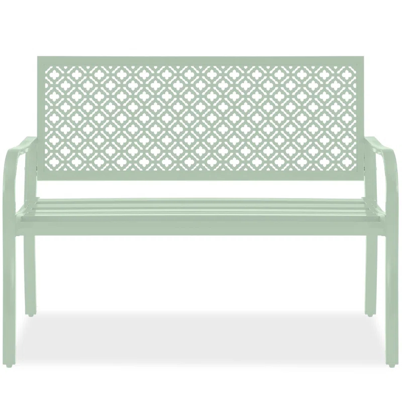 Red Barrel Studio® 2-Person Outdoor Metal Bench with Geometric Backrest, 790lb Capacity, for Garden, Patio, and Entryway