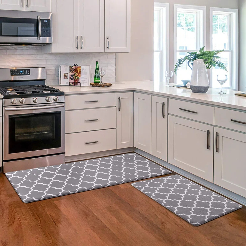 Lark Manor™ Kitchen Mat [2 PCS] Cushioned Anti-Fatigue Kitchen Rug, Waterproof Non-Slip Kitchen Mats And Rugs Heavy Duty PVC Ergonomic Comfort Foam Rug For Kitchen, Floor Home, Office, Sink, Laundry