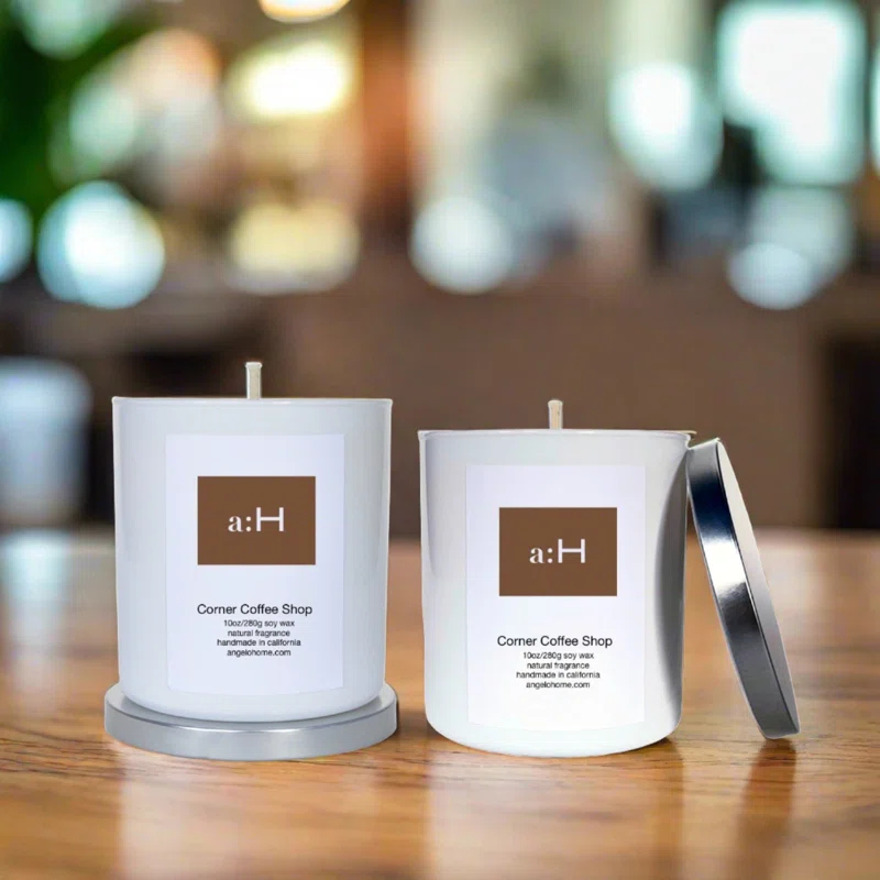 ANGELOHOME A:H Corner Coffee Shop Scented Tumbler Candle with Glass Holder