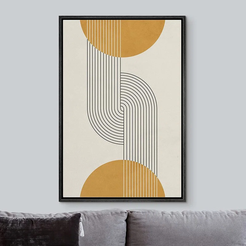 IDEA4WALL Mid Century Modern Boho Dark Line Art Illusions With Yellow Spheres - Graphic Art on Canvas