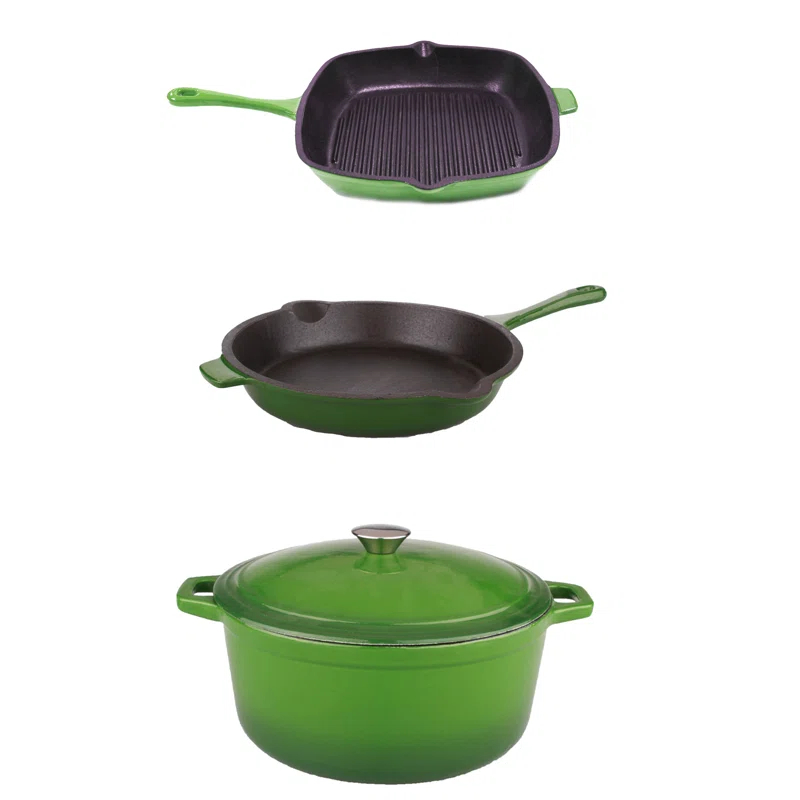 BergHOFF Neo 4 Pc Cast Iron Cookware Set with Fry Pan, Grill Pan, and 5Qt. Covered Dutch Oven & Reviews | Wayfair