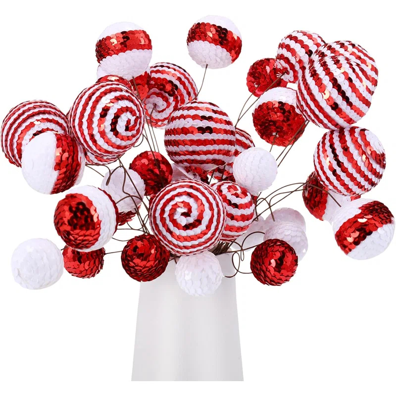40 Set Christmas Sequins Ball Decoration Picks Mixed Color Sequin Foam Ball Tree Picks Bling Ball Ornaments