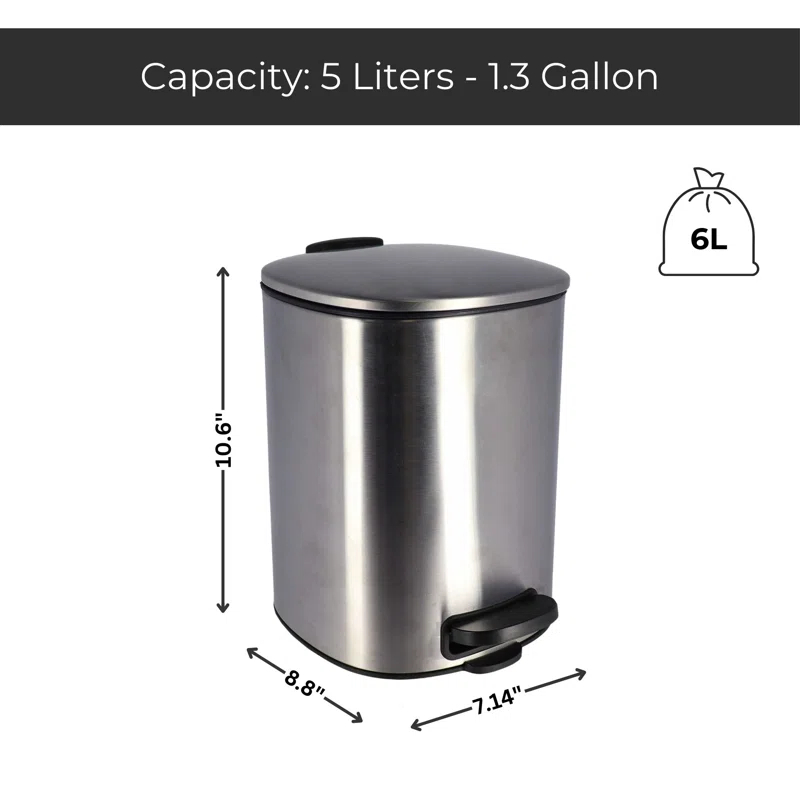 Evideco Mel Metal Step On Trash Can - 1.3 Gallons