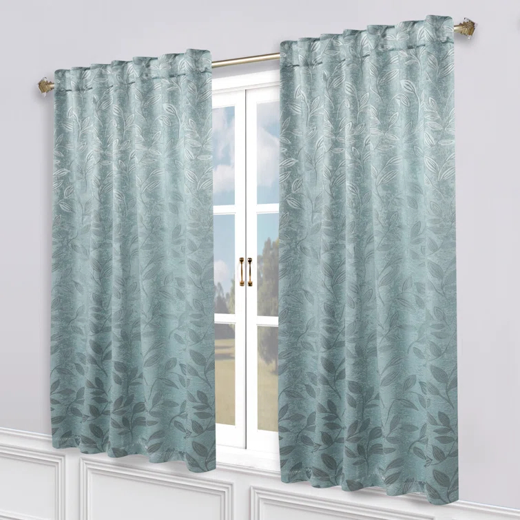 Superior Leaves Machine Washable Room Darkening Blackout Curtains With Back Tabs by Superior (Set of 2)