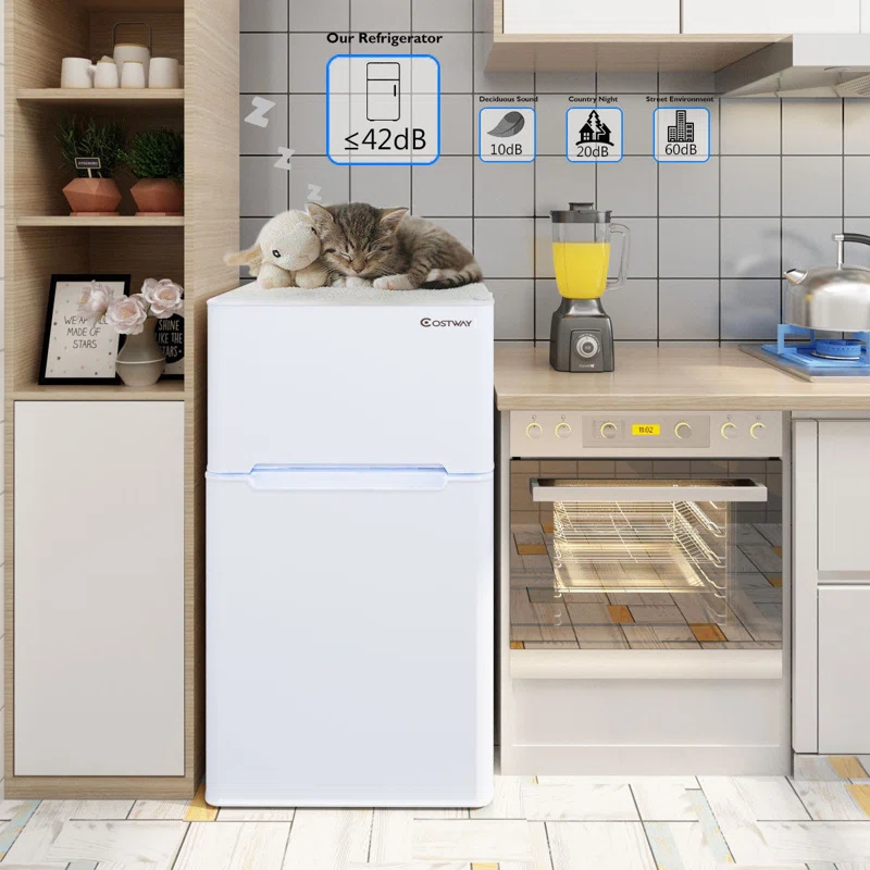 Costway Costway 3.2 Cubic Feet Portable Freestanding Mini Fridge with Freezer