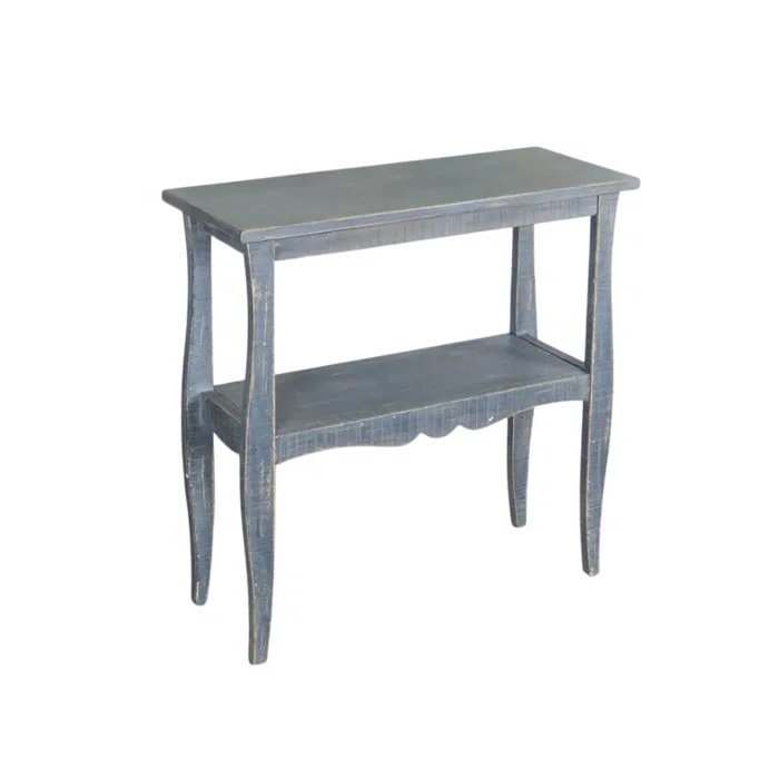Benjara Rena Side End Table, Scallop Trim, 28 Inch Distressed Blue Mahogany