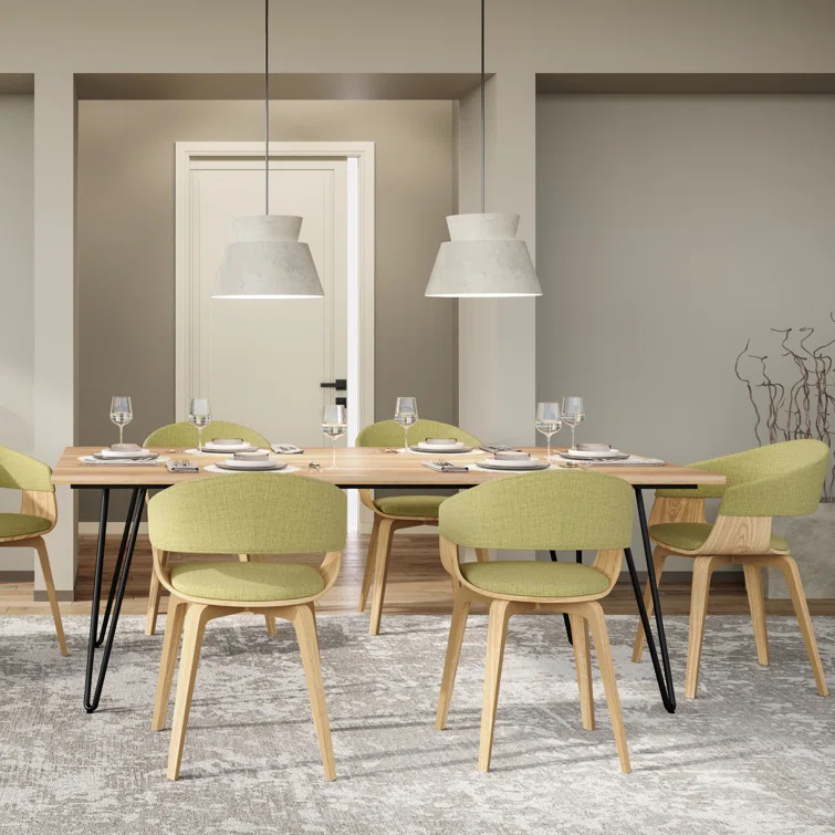 Lowell Bentwood Upholstered Dining Chair with Curved Backrest in Mid-Century Modern Style