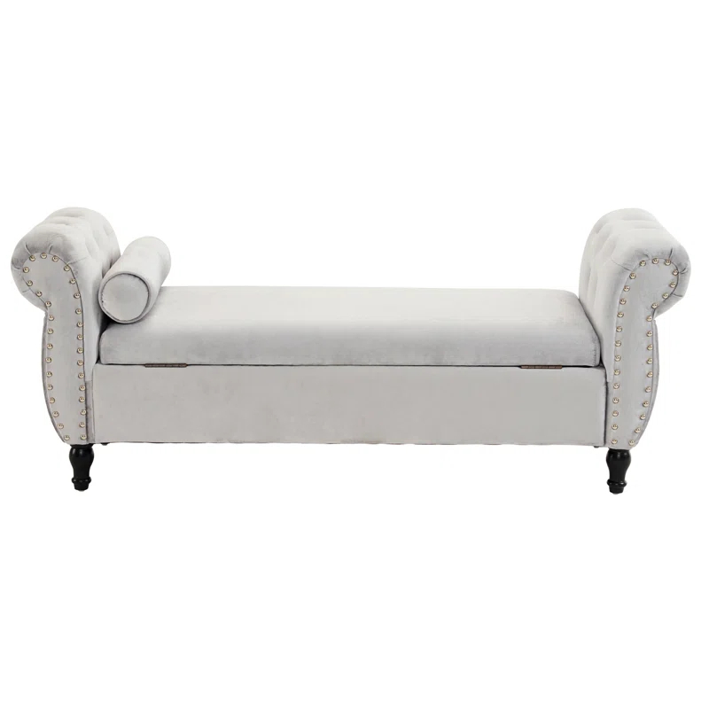 Velvet Multifunctional Storage Rectangular Ottoman Bench With 1 Pillow