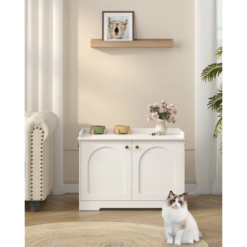 Tucker Murphy Pet™ Bohy Cat Litter Box Enclosure with Handles, Hidden Litter Box Furniture with Removable Partition, Wooden Pet House Side End Table, for Living Room, Bedroom