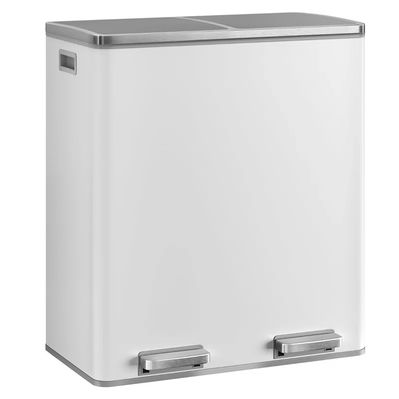 Songmics 2 x 8 Gallon Stainless Steel Multi-Compartments Trash Can with 15 trash bags