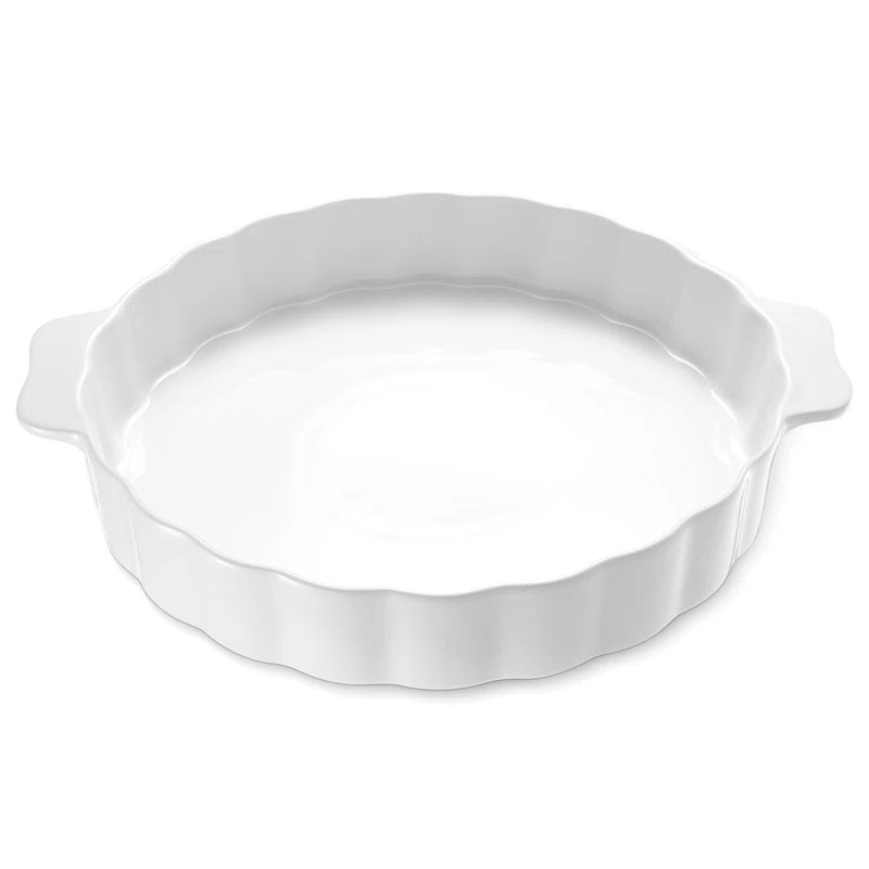 MASTER CRAFT WINDOW AND DOOR Ceramic Pie Pan For Baking,13Inch Round Baking Dish With Double Handle,Pie Plate With Ruffled Edge-Microwave, Dishwasher, And Oven Safe