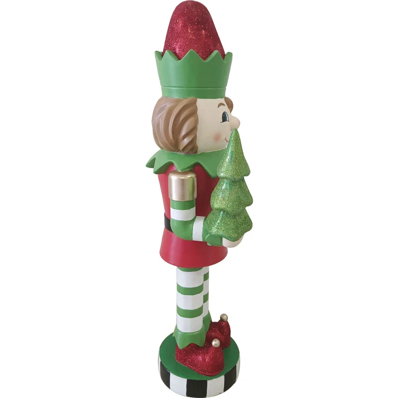 Fraser Hill Farm 48-inch Elf Nutcracker Figurine Holding Tree in Red/Green