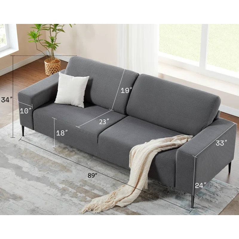 Wade Logan® Brynnly 89 in Comfy Sofa Couch with Extra Deep Seat 3 Seater Sofa Chair Set for Living Room