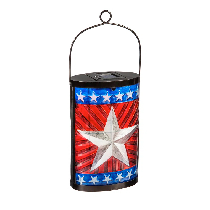 Evergreen Enterprises, Inc 9.3" Red, White and Blue Solar Powered Patriotic LED Outdoor Lantern