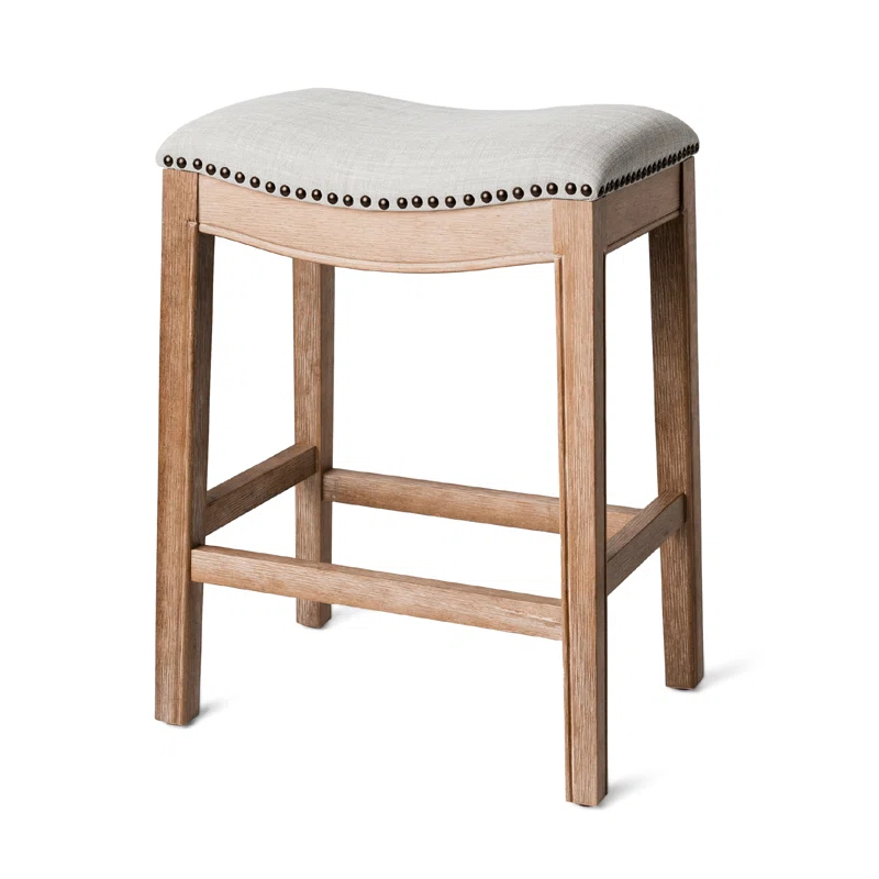 Maven Lane Maven Lane Adrien Saddle Bar Stool In Aged Black Finish 31" With Snow White Fabric Upholstery