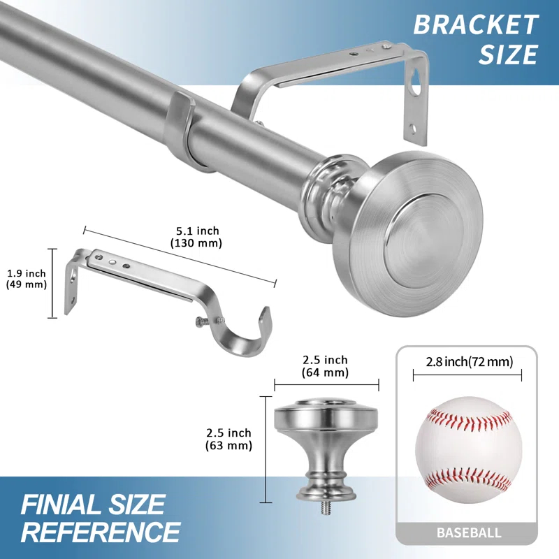 Gottlieb Steel Adjustable Single Curtain Rod