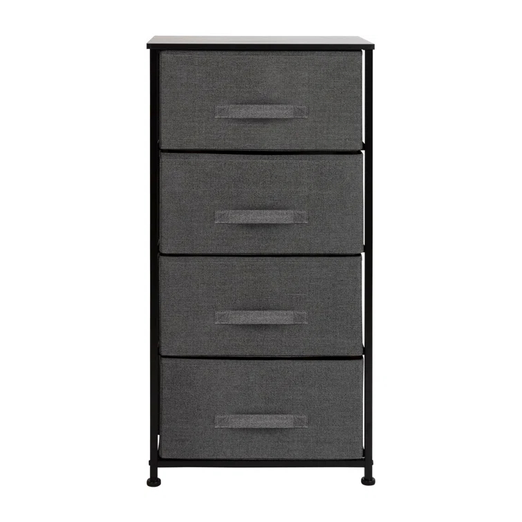 Flash Furniture Malone 4 Drawer Vertical Storage Dresser with Wood Top & Fabric Pull Drawers