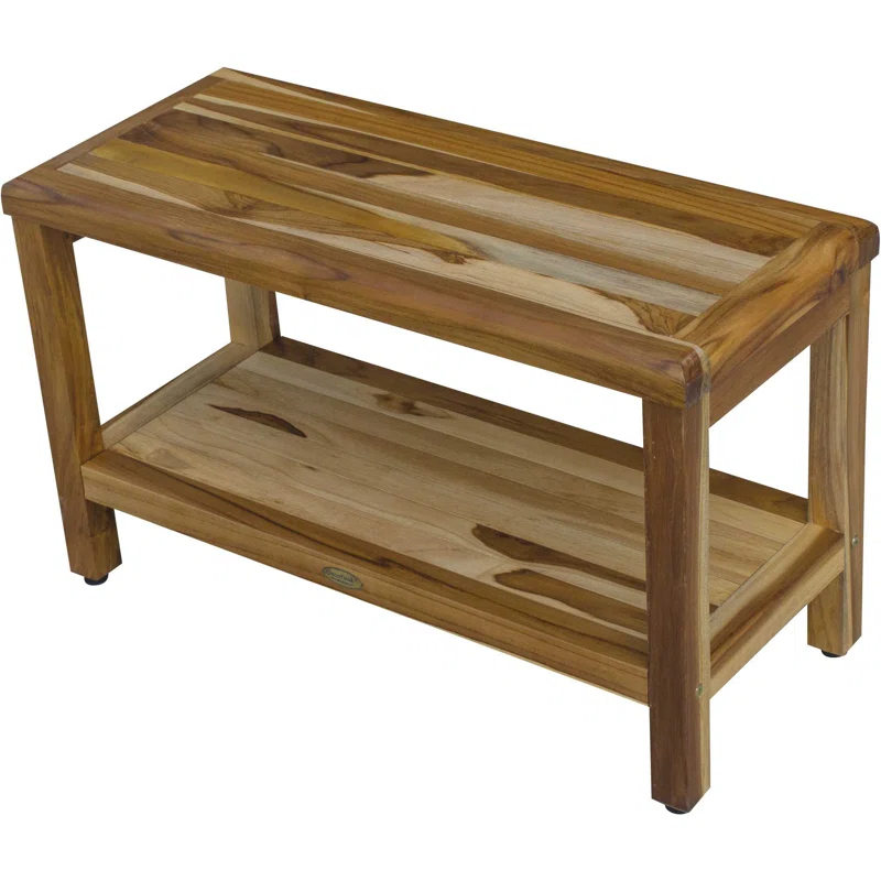ZeaZu Rectangular Teak Shower Bench With Shelf