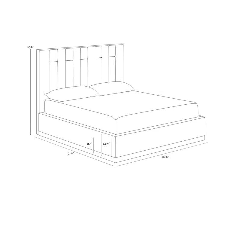 King Light Barley Upholstered Platform Bed with Metal Frame and Headboard