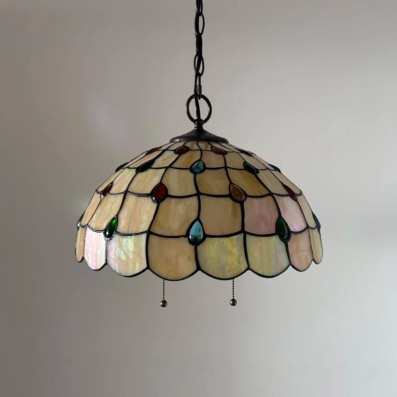 Astoria Grand Paladora Tiffany Pendant Lights Gold Stained Glass Crystal Beans LED Bulbs Included 16" W*16" D*75" H