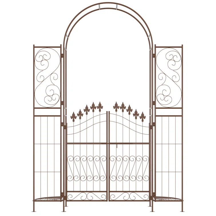 Outsunny 54.25'' W x 15.25'' D Metal Arbor with Gate in Brown
