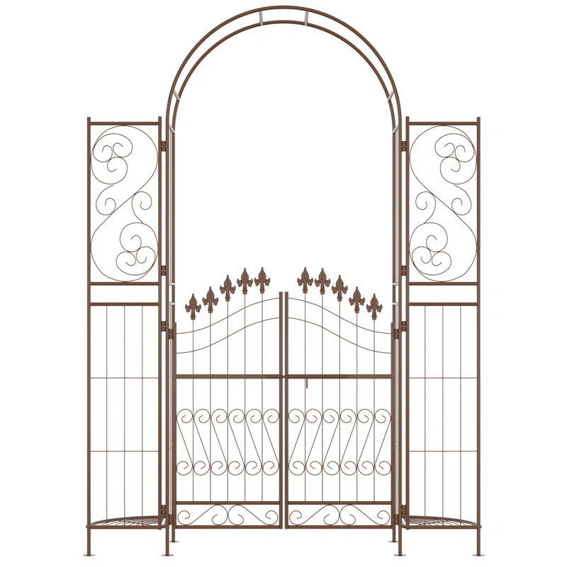 Outsunny 54.25'' W x 15.25'' D Metal Arbor with Gate in Brown