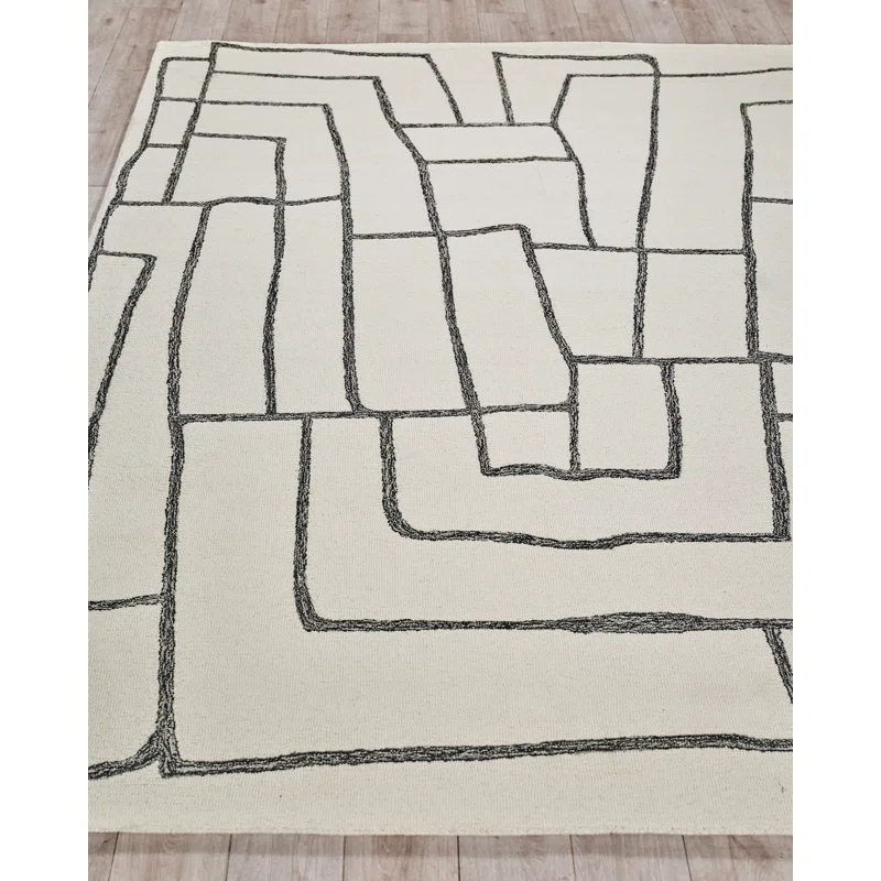 Exquisite Rugs Tangiers Handmade Hand-Tufted New Zealand Wool On Canvas Ivory/Black Area Rug