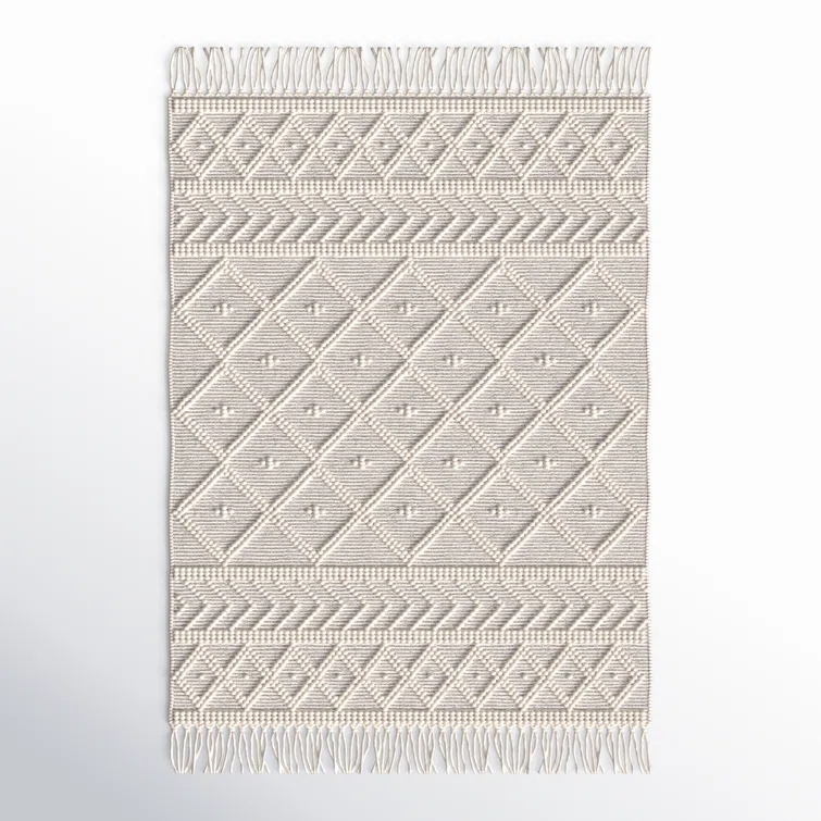Loria Geometric Handmade Hand Woven Wool Ivory/Charcoal Area Rug