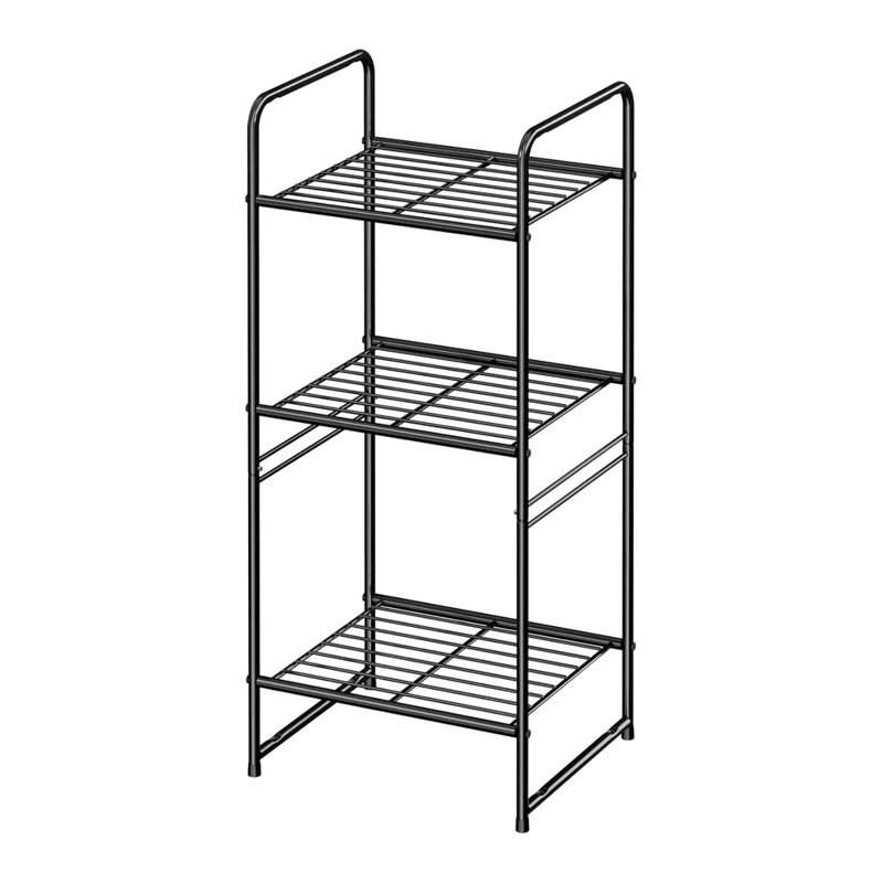 Rebrilliant 3 Tier Wire Shelves For Storage Rack Outdoor Indoor Waterproof, Stackable Metal 17.7-Inch Bathroom Organizer Shelf Stand, Perfect For Kitchen, Black