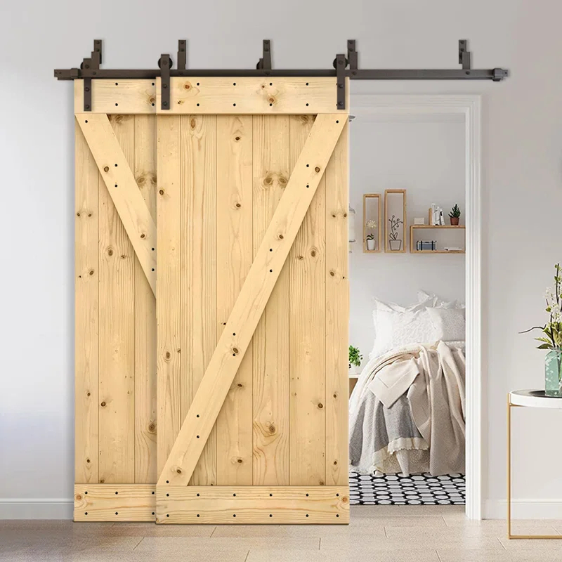 Calhome 84'' Solid Wood Paneled Painted with Installation Hardware Kit Barn Door