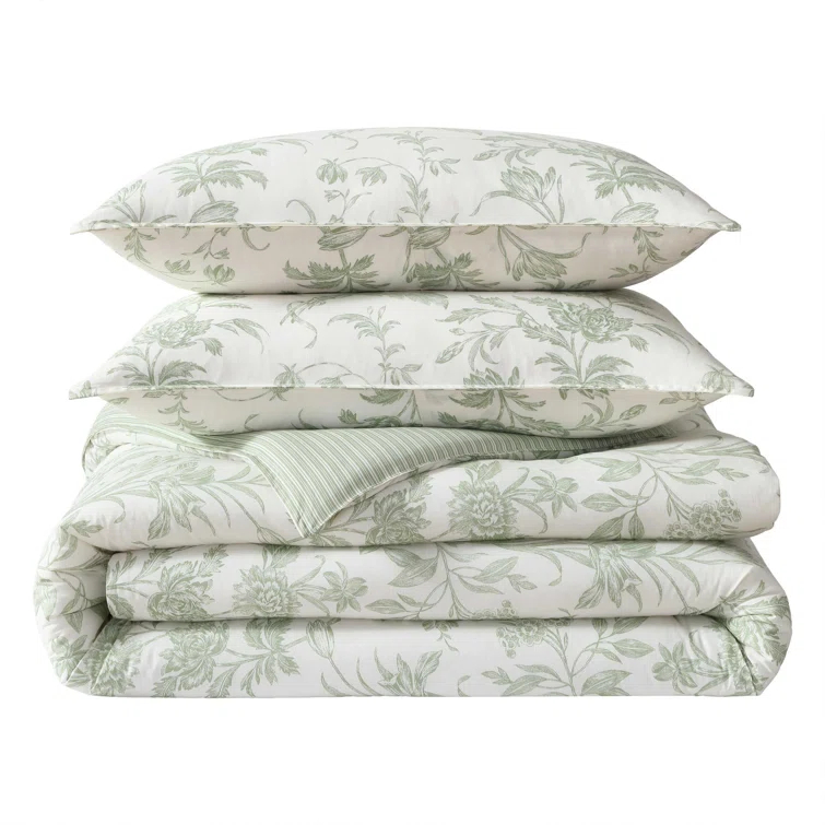 Laura Ashley Laura Ashley Natalie Green Floral Cotton Comforter Bonus Set