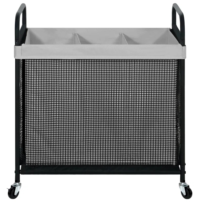 Latitude Run® Laundry Hamper 3 Section, 120L Rolling Laundry Sorter Cart With Removable And Washable Liner Bag, Rolling Clothes Hamper With Metal Handle For Laundry Room And Bedroom,