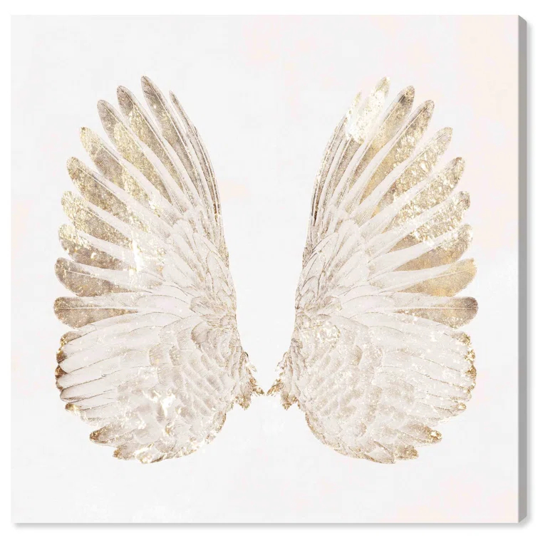 Art Remedy Soft Angel Wings Canvas Elegant White Gold Wall Art by Art Remedy